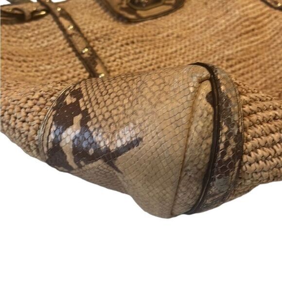 Coach Straw and Python Embossed Leather Trim Natural Large Tote 16838 - Picture 10 of 15